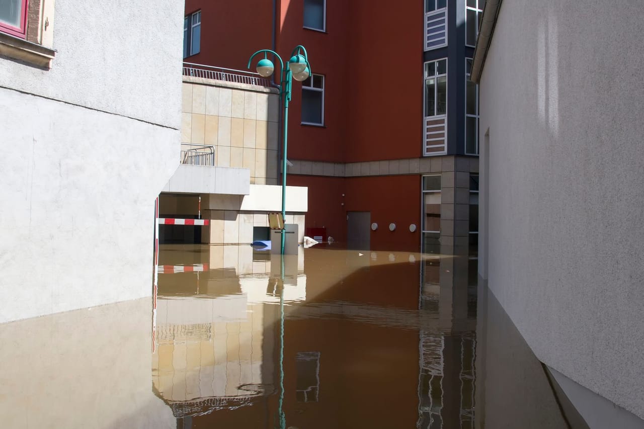 Basement smells musty after rain: Urban flooding after heavy rain in city