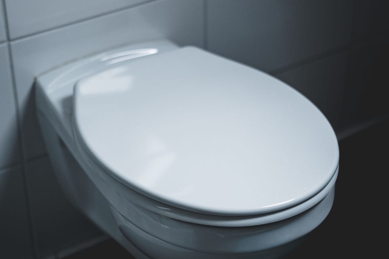 Plumber cost to unclog toilet: Close up of modern white toilet in wc