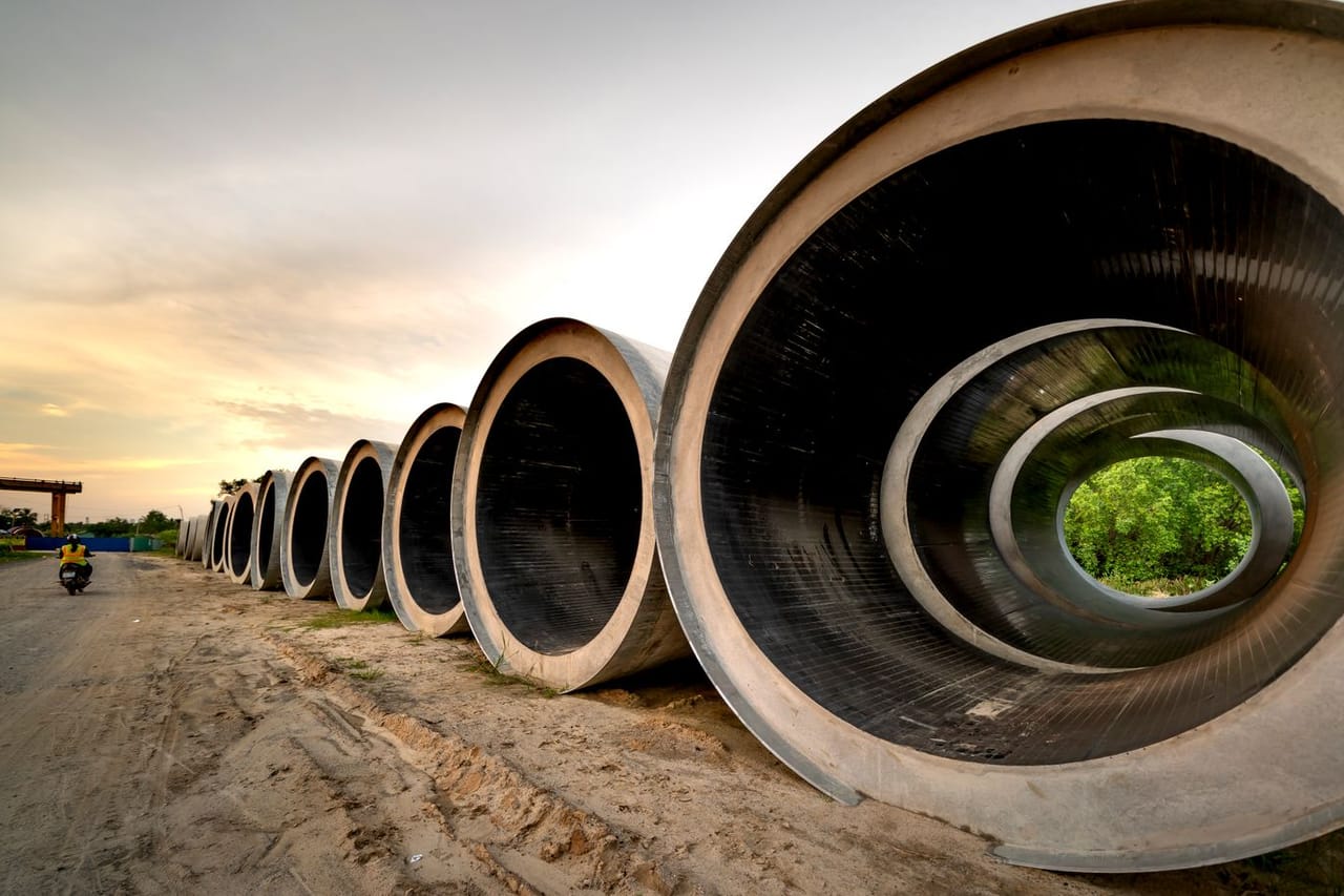Plumber Brewer ME: Concrete pipes at a construction site