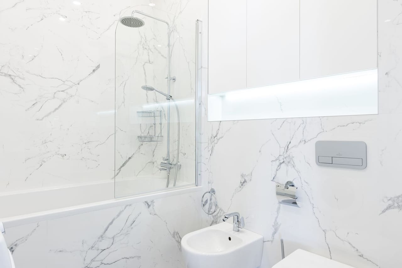 Plumber College Station TX: Bathroom interior with bidet and toilet near bath