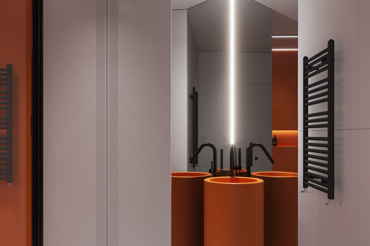 Plumber Sandusky OH: Orange washbasin in modern bathroom