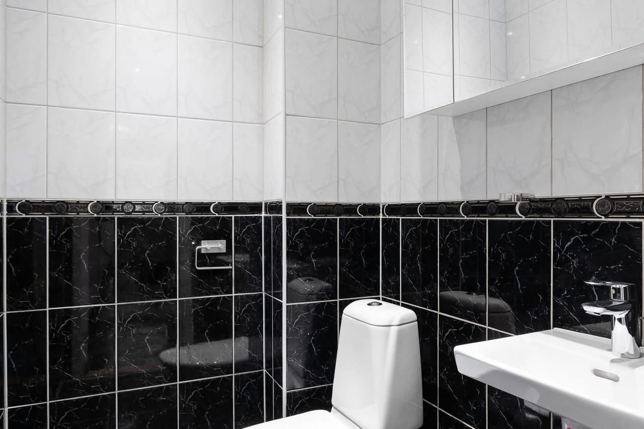 Plumber Santa Barbara CA: Toilet seat in bathroom in black and white