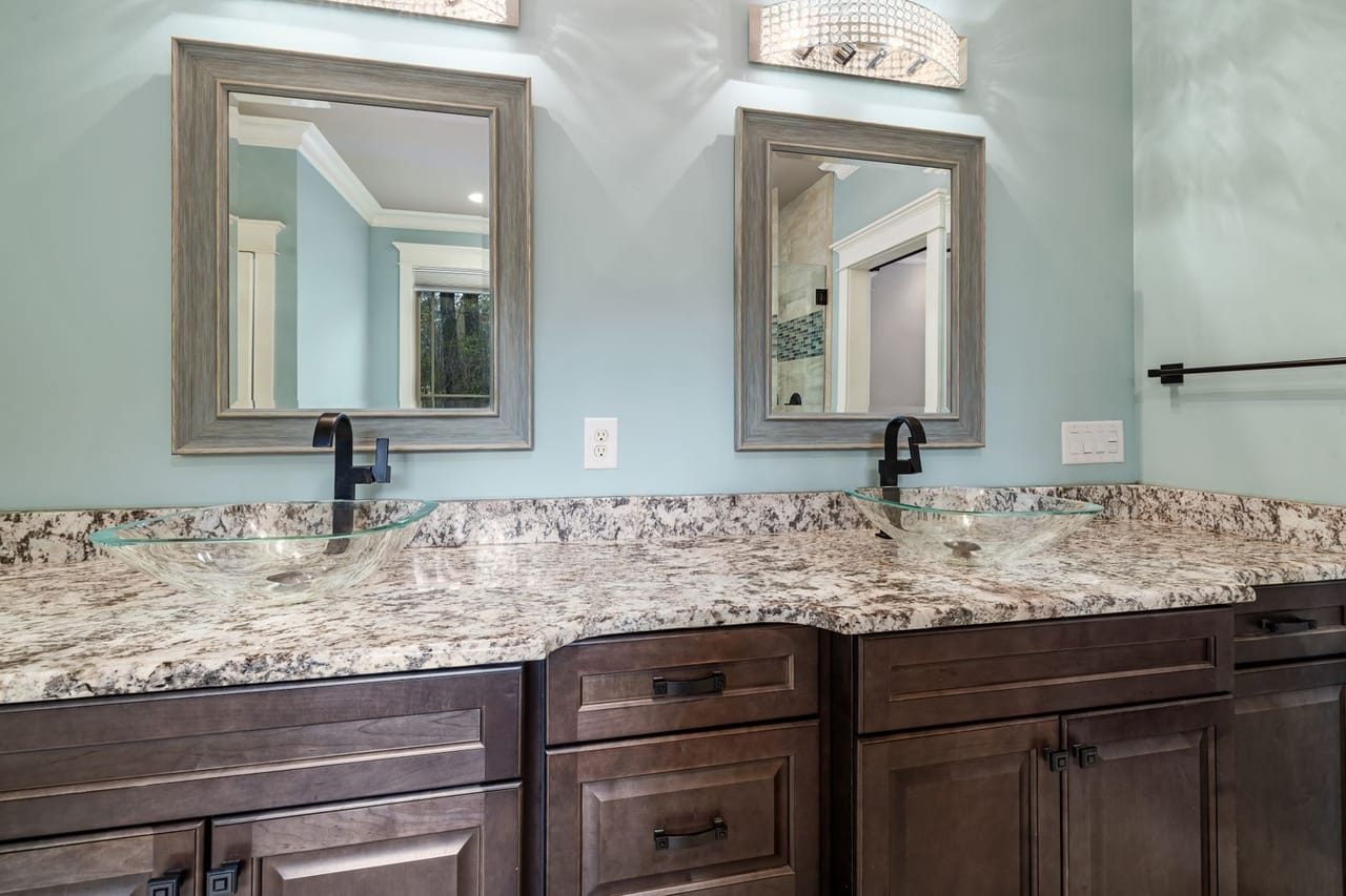 Plumber West Allis WI: A bathroom counter with dual sinks