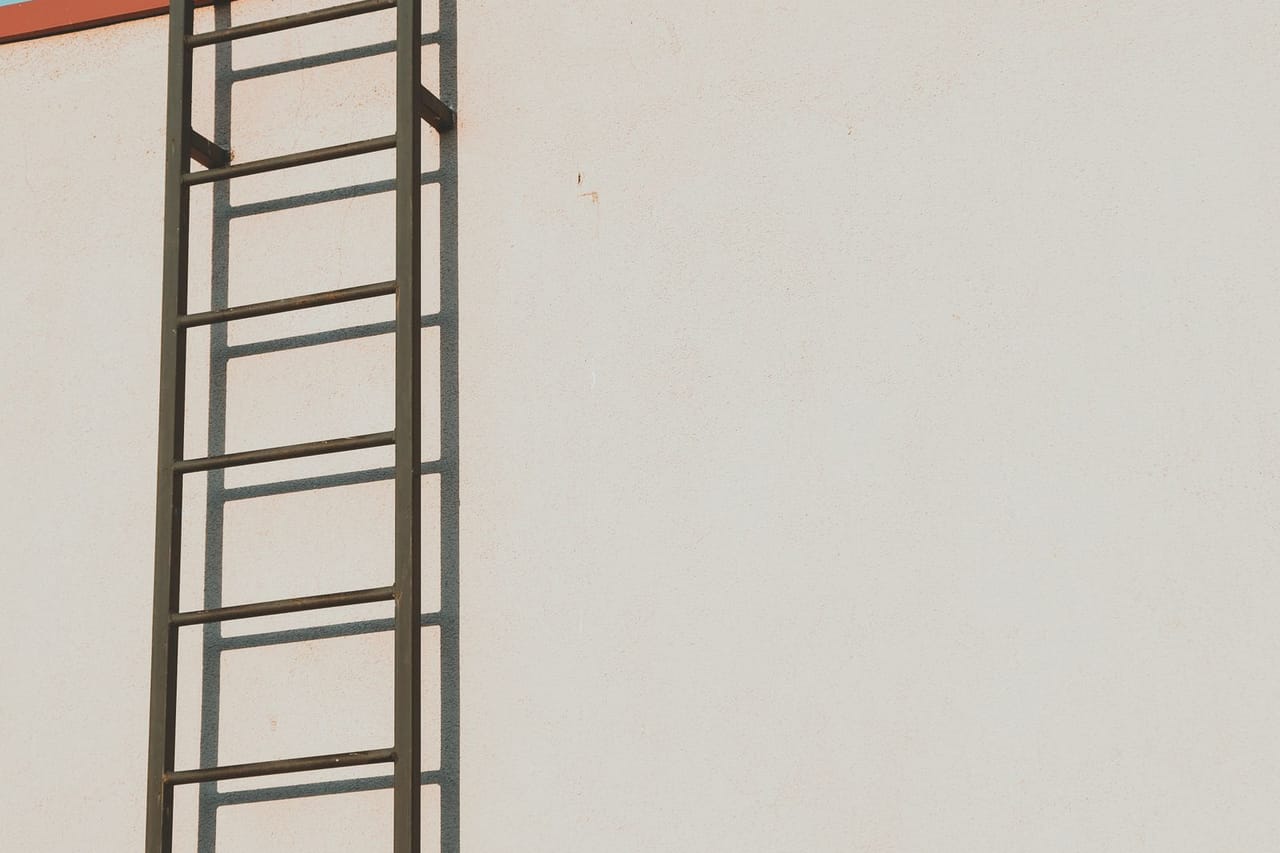 Roof repair Petaluma CA: Wall mounted ladder to access rooftop