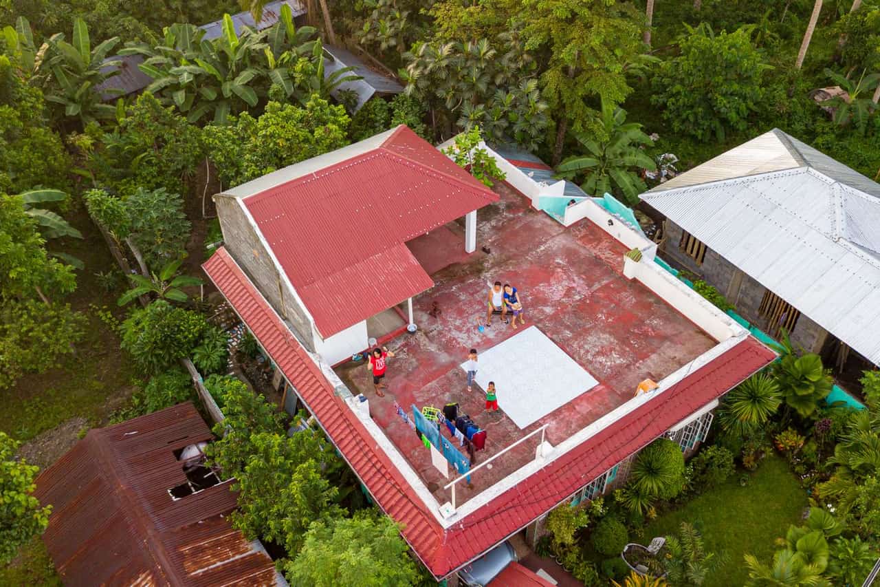 Roof repair Rock Island IL: Drone photography of a rooftop of a house