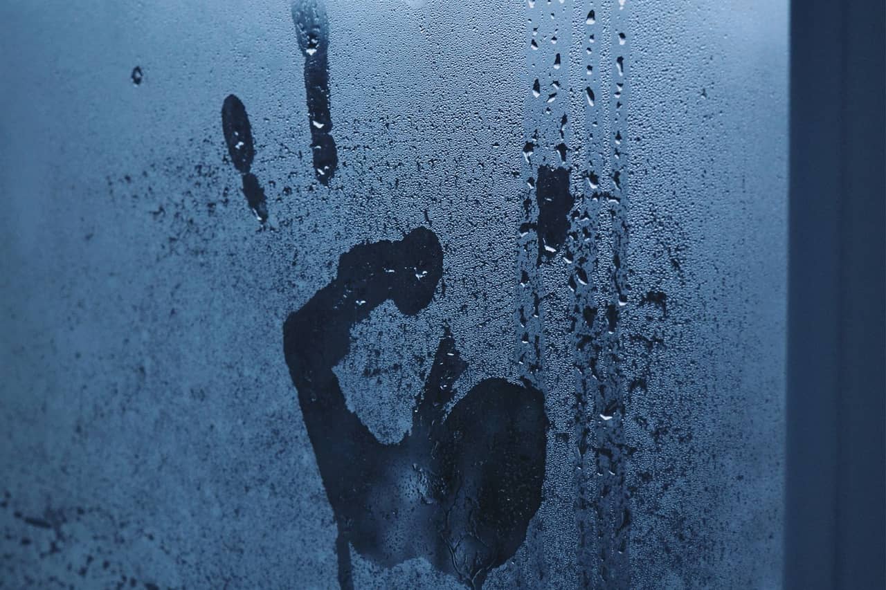 Water damage restoration Palm Bay FL: Palm print on fogged up window